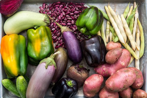 Chiles, papas, Ejotes y varias verduras