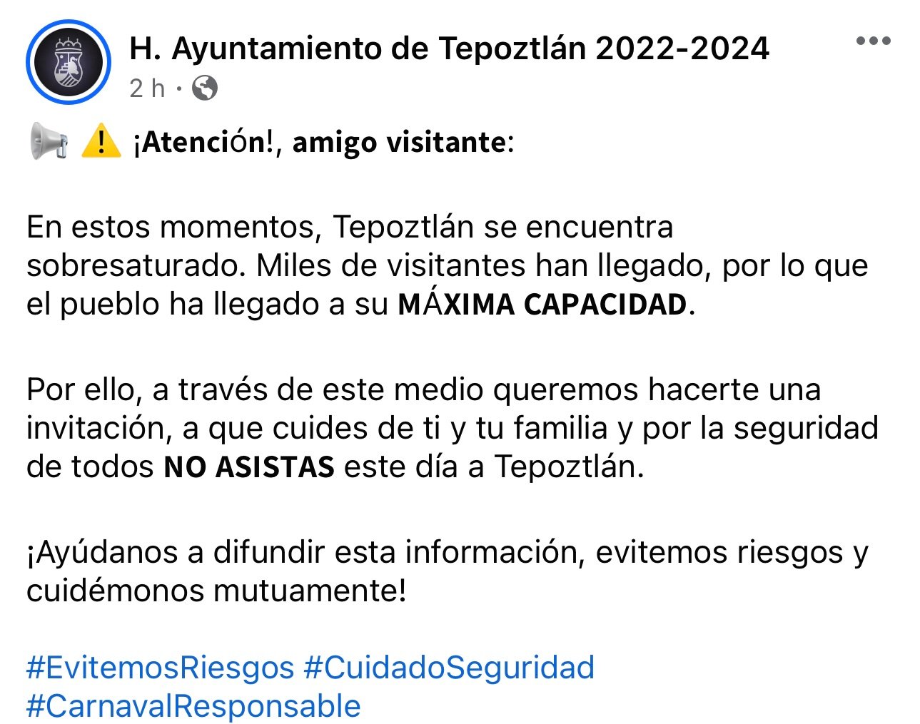 Comunicado Ayuntamiento Tepoztlán 