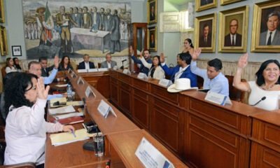 Varias personas levantando la mano para aprobar algo en un cuerpo con varios cuadros