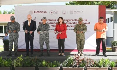 Foto muestra a la gobernadora inaugurando nuevas mejoras en plantel de guardia nacional en yautepec.